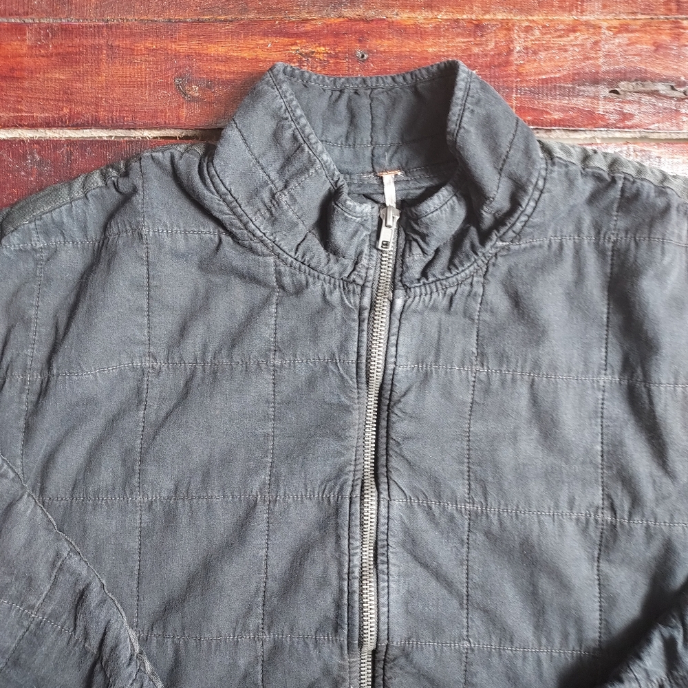 Free People Dolman Quilted Full Zip Washed Black Knit Jacket NWT XL $198 - Picture 4 of 13